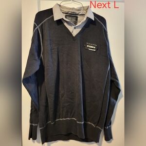 next Men's V-Neck Sweater in Navy and Gray